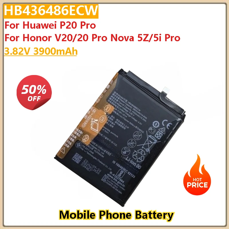

HB436486ECW Battery for Huawei P20 Pro for Honor V20/20 Pro Nova 5Z/5i Pro Mobile Phone Battery High Quality 3.82V 3900mAh