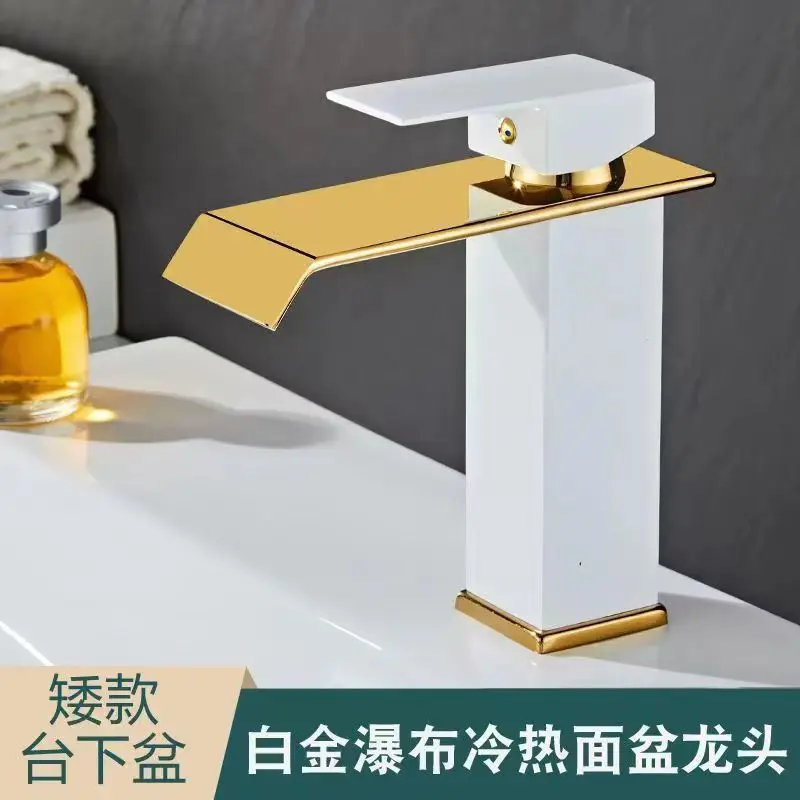 Stainless steel European waterfall faucet, black gold painted hot and cold basin faucet, washbasin manufacturer