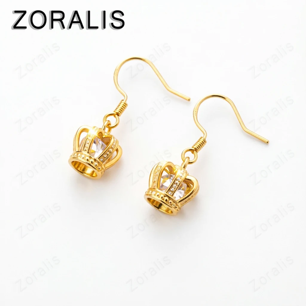 Europe Hot Gorgeous Charm Jewelry New Style 18K Gold Zircon Crown Drop Earrings For Women Birthday Party Holiday Gift