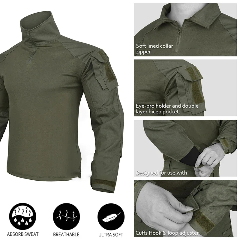 G3 Tactical Uniform Suit Hunting Pants Gen3 Hiking Shirts Milit Outdoor Camo Trainning Suits Airsoft Paintball Clothes GREEN Set - view 6