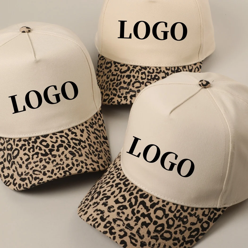 LOGO PERSONALIZZATO Cappello da baseball leopardato di moda per le donne Berretto con visiera a tesa lunga Hip Hop Berretto con lingua d'anatra Visiere parasole per esterni Cofano femminile