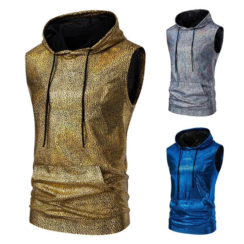 2024 Summer New Trendy Disco Hooded Hot Rolled Short Sleeved Tank Top Mens Clothes