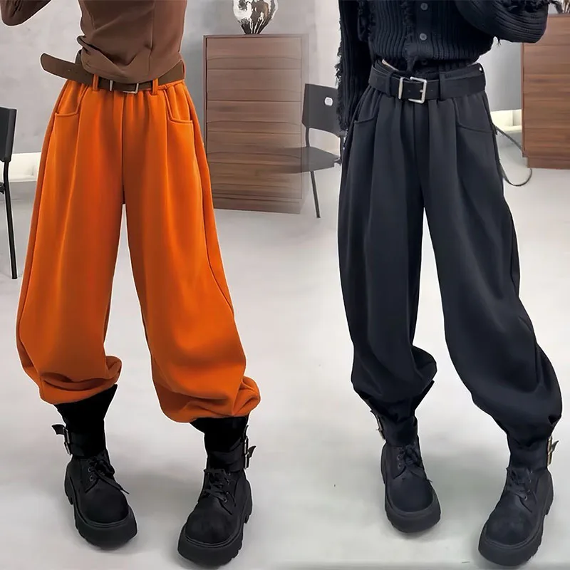 

Модные повседневные брюки Harlan на флисовой подкладке, женские брюки Harlan с высокой талией, свободного кроя, маленького размера, зимние, удобные, стройнящие.