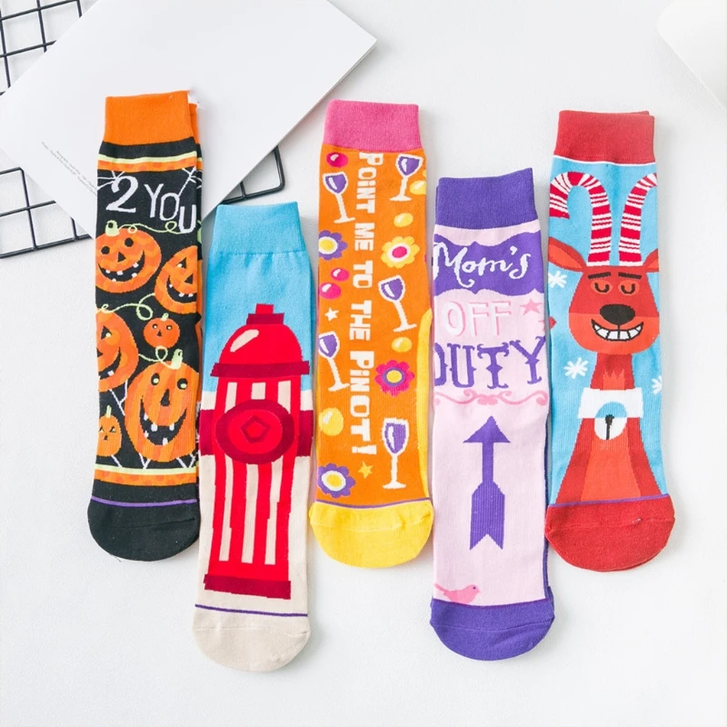 Halloween AB Asymmetrical Long Socks Cartoon Pumpkin Holiday Tube Stockings