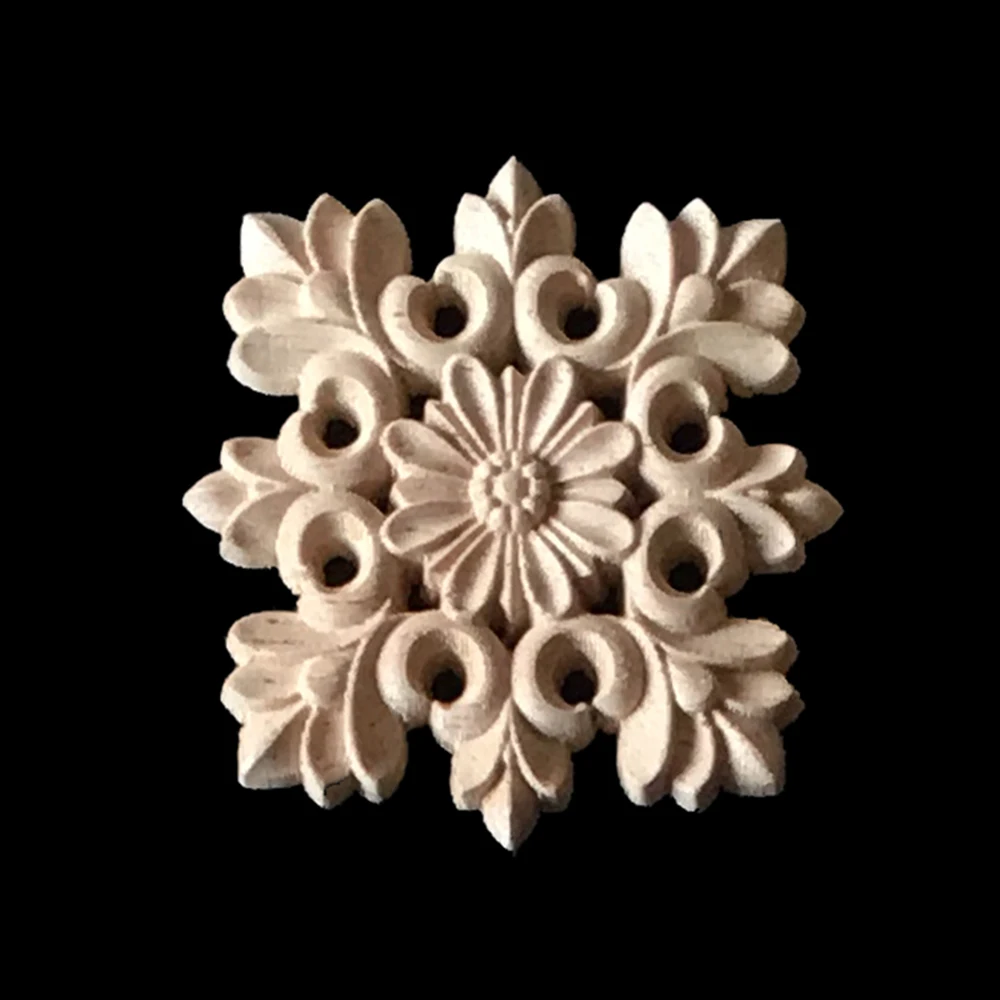 6/8/10CM Wood Appliques 10PCS Wood Carving Frame for Furniture Cabinet Door Bed Home Decor Wooden Figurine Flower Pattern Carve
