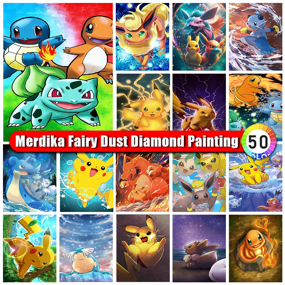 

Merdika Fairy Dust Diamond Painting Cute Pikachu anime Mosaic Art Cross Stitch Diamond Embroidery Pokemon Picture Children Gift