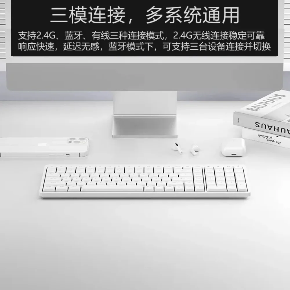 Mixingren Mechanical Keyboard Tri-Mode Bluetooth Wireless Low Profile Portable Keyboard Baterai Tahan Lama Aksesori Kantor PC