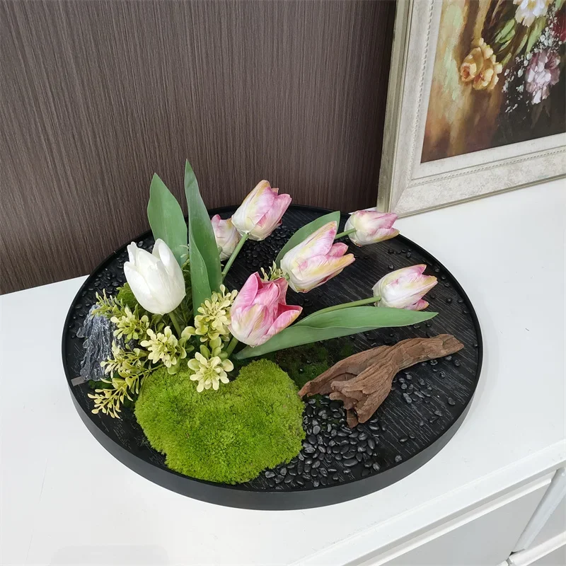 Customized:Dining table arrangement, electric turntable, flower arrangement, miniature landscape of hotel restaurant, table view