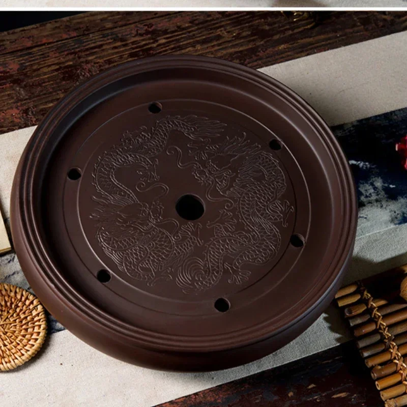Large Circular Tray Ceramic Tea Set Kung Fu Tea Ceremony Accessories Purple Sand Simple Household Tea Table New 2024