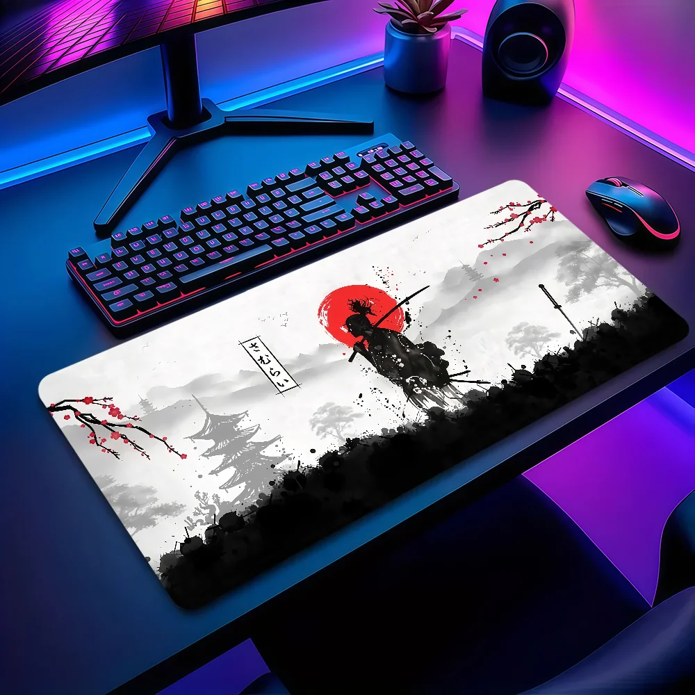 Fantasy Japan Samurai Silhouette Mask Mauspad, rutschfest, verdickt, großes Mauspad zum Schreiben, mit Kanten, für Büro, Studenten, Gaming, Kissen