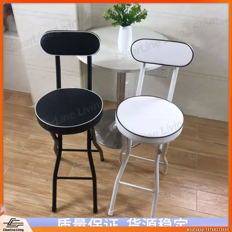 

Foldable Bar Stool with Backrest Upholstered High Chair Steel Frame Adjustable Height for Kitchen Counter Dining Room Home