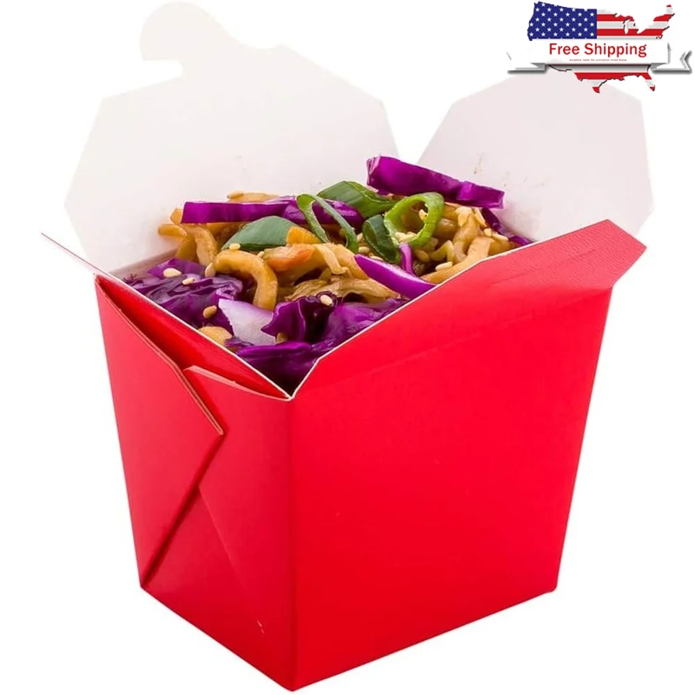 

25 Disposable 8 Ounce Noodle Take Out Boxes Sturdy Greaseproof Tab Lock Stackable Paper Food Containers For Transport