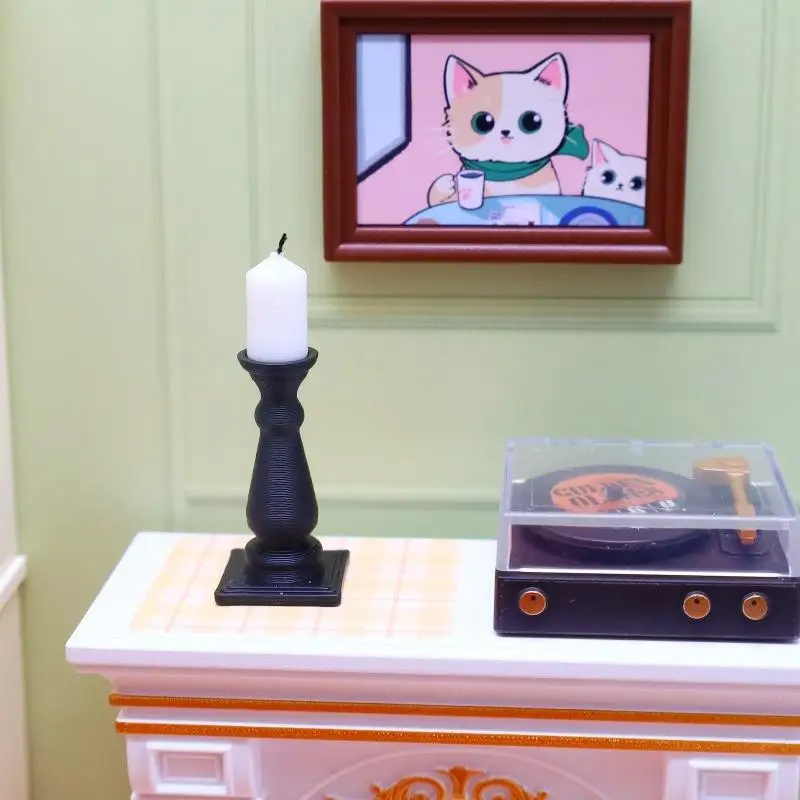 B*4Pcs Mini Candle With Base Simulation Candlestick Model 1/12 Dollhouse Miniature Accessories Doll House Decoration