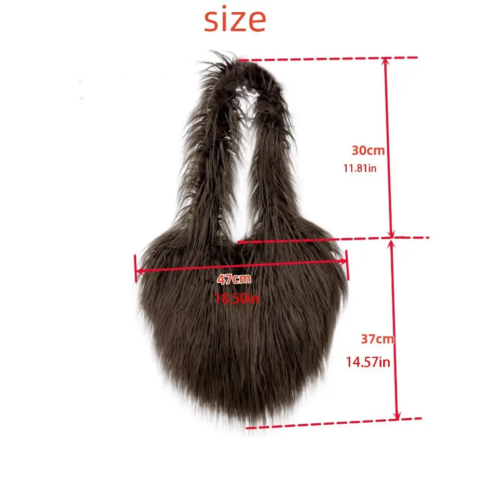 Love Shape Plush Shoulder Bag Large Capacity Faux Fur Fluff Rabbit Fur Handbag Message Bag Korean Style Heart Crossbody Bag