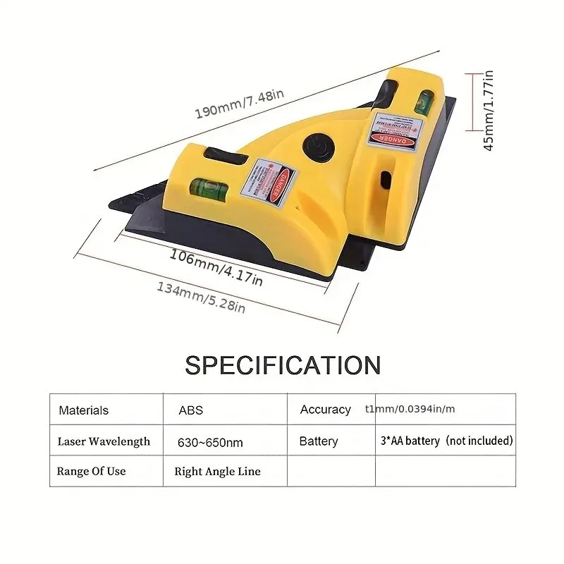 1 Piece High Precision Laser Level with 90 Degree Vertical Horizontal Line Projection for Precise Right Angle Measurement Tool