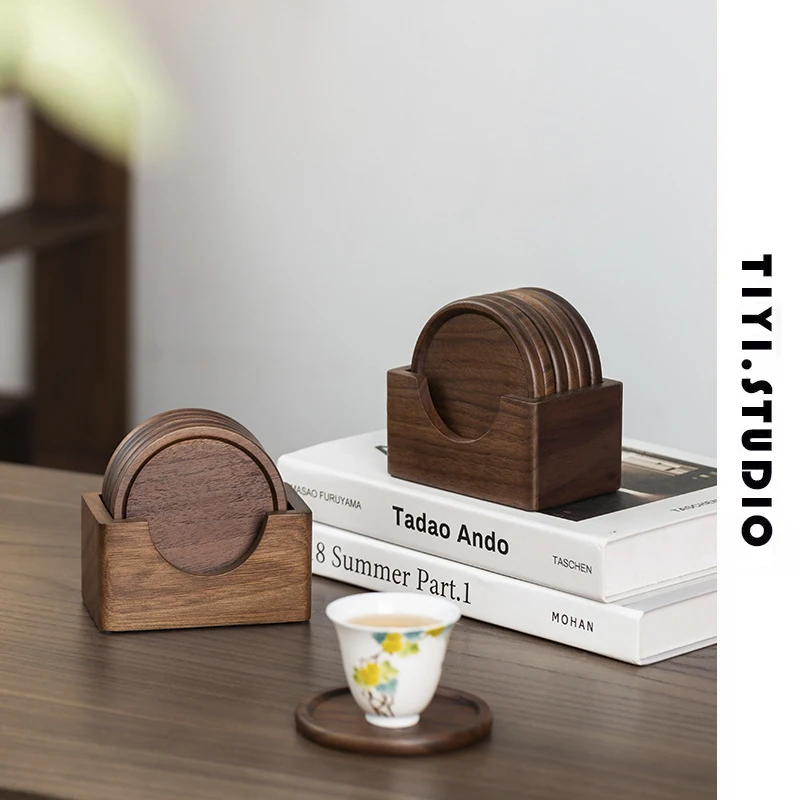 

High-End Tea Ceremony Cerc Cup Mat TIS LIFE Bla Walnut Wood Tea Pot Heat Resistant Pad Nordic Sle round Cup Co...