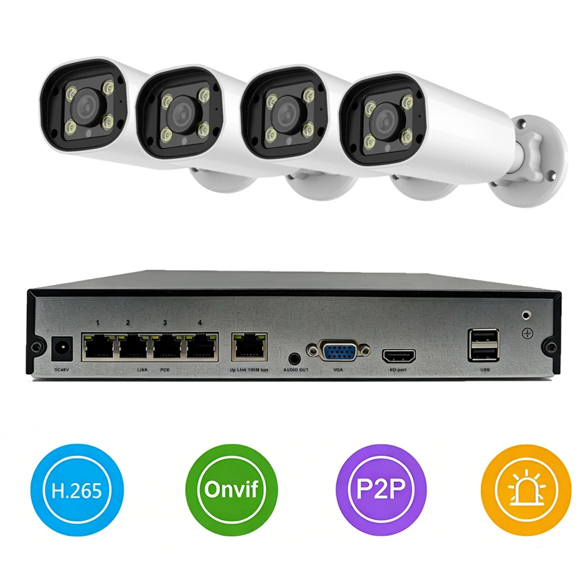 

Camera Face Detection H.265 Two Way Audio Color Nightvision Outdoor POE NVR Security CCTV Home Safe Camera Kit