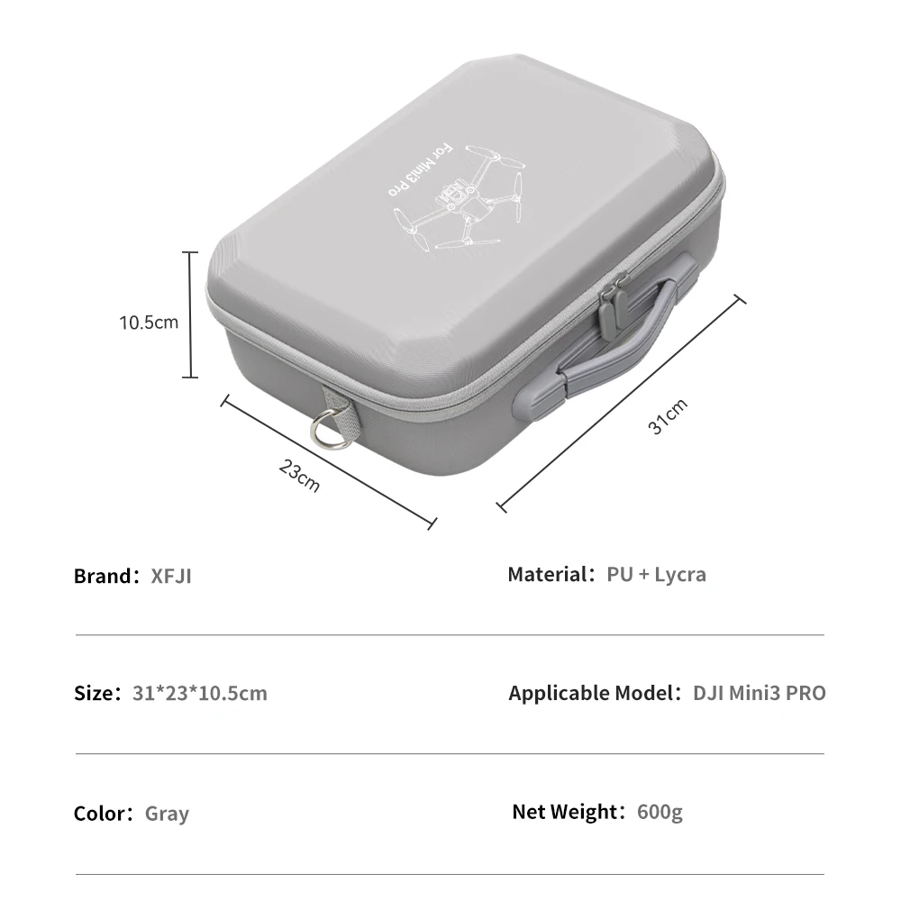 XFJI Tragetasche für DJI Mini 3/Mini 3 Pro Aufbewahrungstasche Koffer Mini 3 Drohnenzubehör Handtaschen PU spritzwassergeschützte Umhängetasche – Detail 10