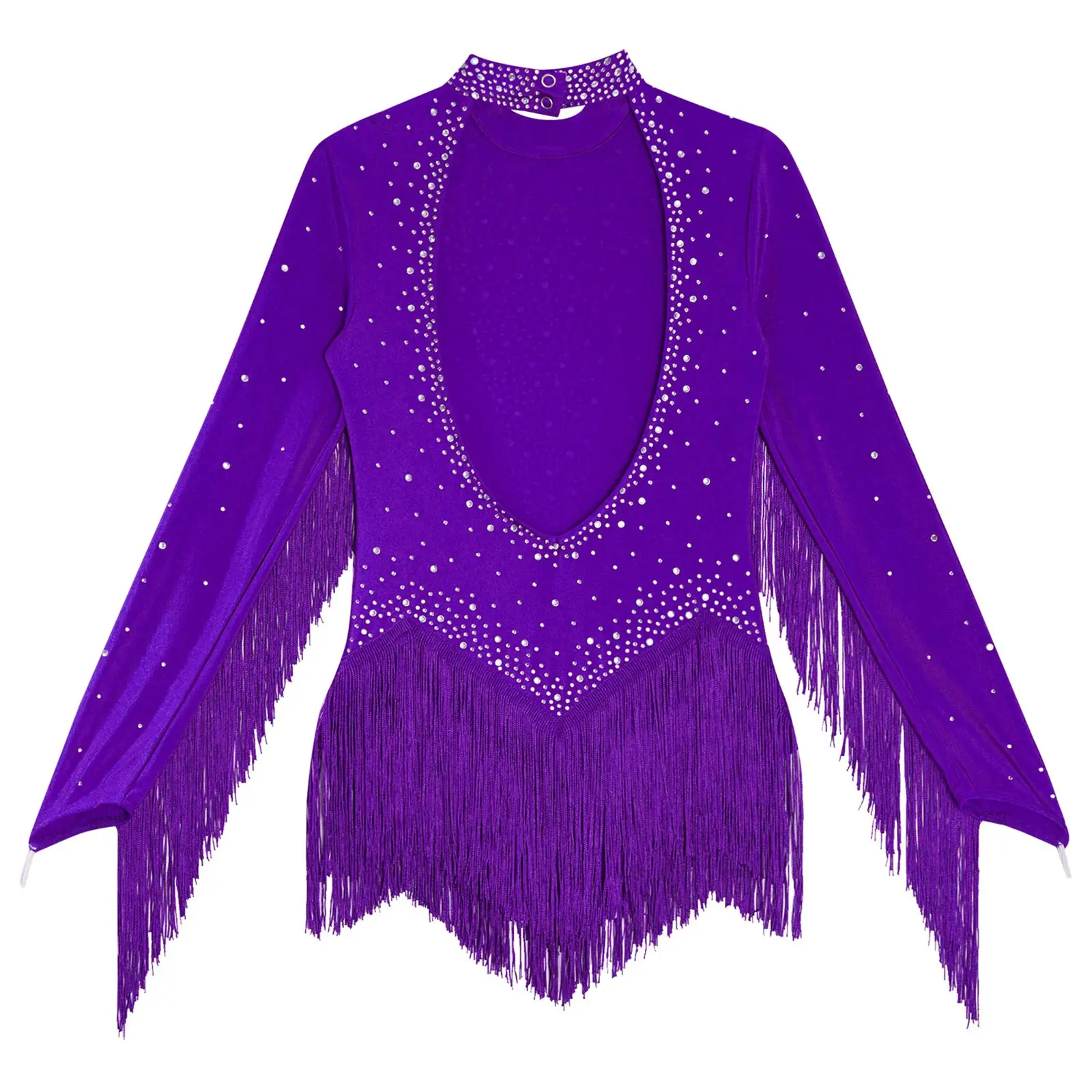 Ragazza Nappe Cha-Cha Body da ballo latino Bambini Manica lunga Tango Sala da ballo Danza Ginnastica Tuta Body con frange per bambini