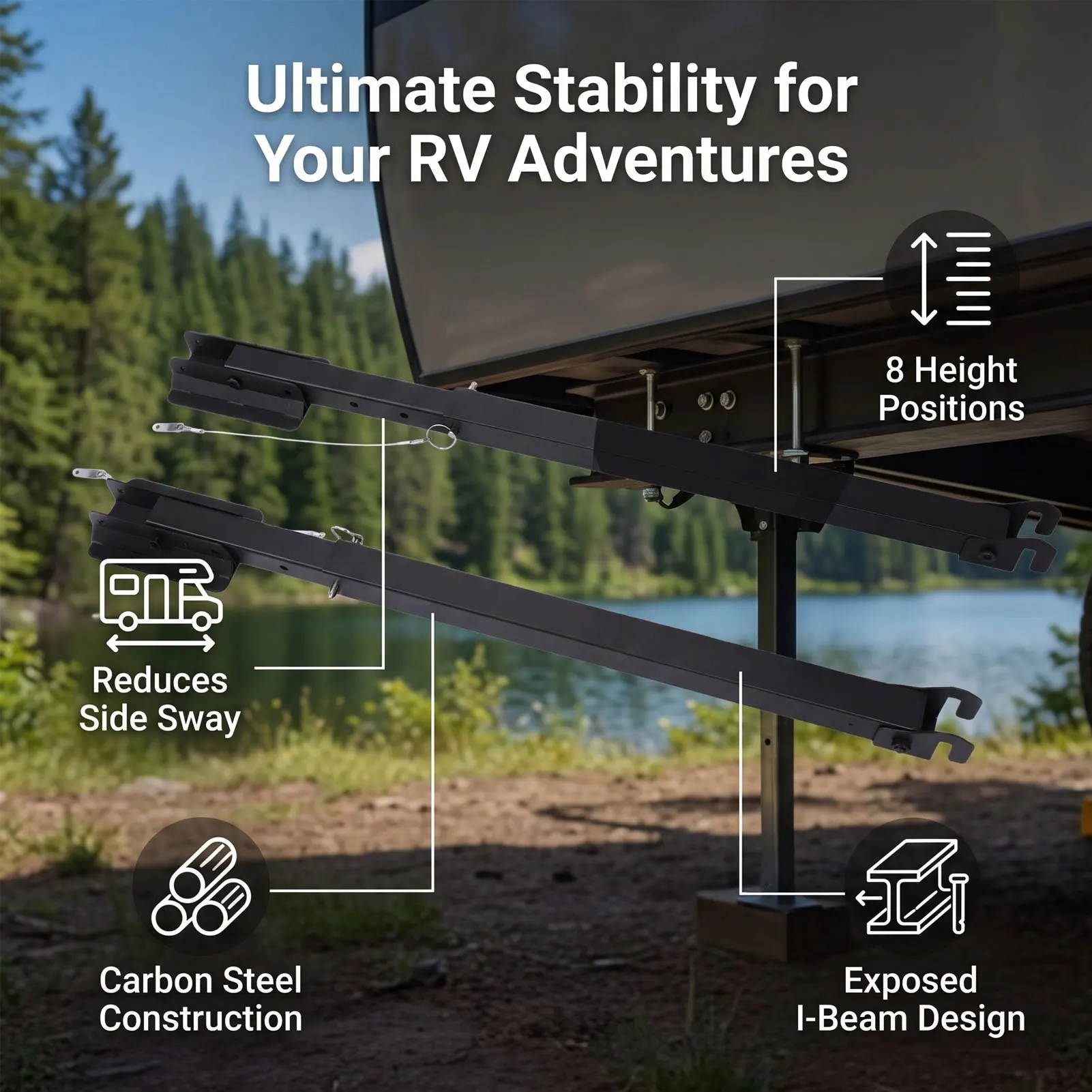 RV Stabilizer Jack Anti Sway Adjustable 17-35inch Ground Clearance I Beam Mount Stabilizer for Travel Trailer Fifth Wheel