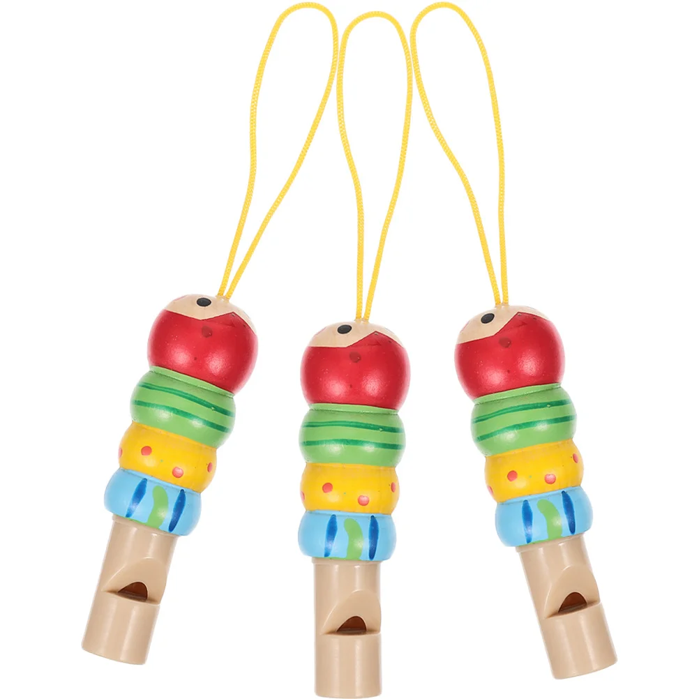 3 Stücke Holzpfeife für Kinder Tragbare Kleine Pfeife Musikinstrument Kreatives Cartoon-Design Helle Farbe Kinder Lernwerkzeug