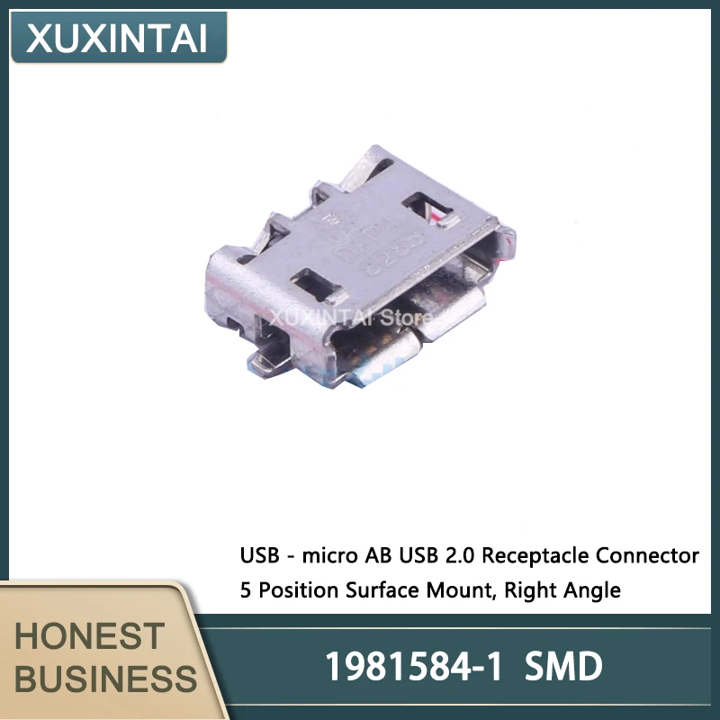 5Pcs/Lot  New Original  1981584-1  1981584 USB - micro AB USB 2.0 Receptacle Connector 5 Position Surface Mount, Right Angle