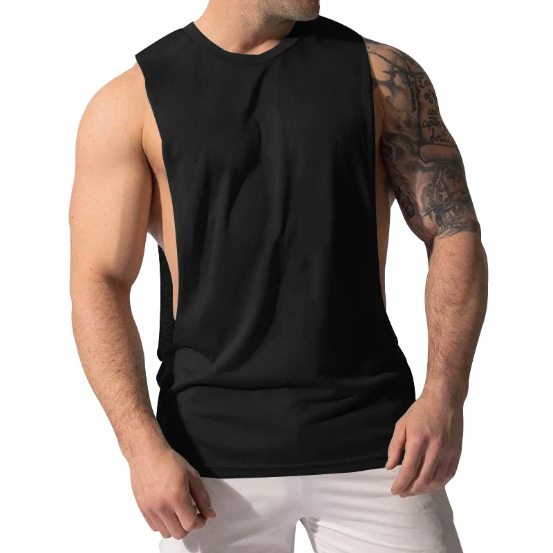 Pop  Summer MEN'S Sports Vest Crew Neck Sleeveless Muscle Men Fitness Casual Solid Color Vest Fashion MEN'S Base Shirt Men W