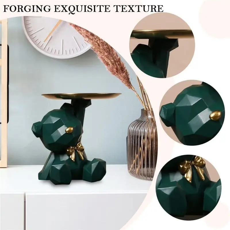 A53Q-Storage Tray Statue Key Holder Figurine, Jewelry Earrings Lipsticks Tray, Bear Statues With Dish, Sculptures Key Bowl Durab