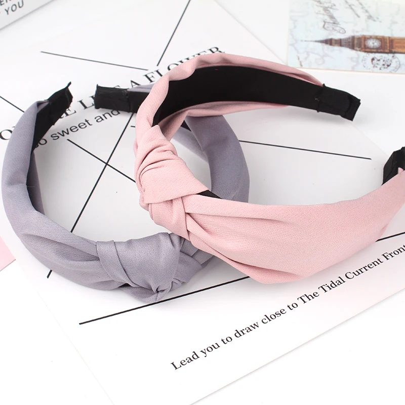 High End Hair Accessories New Solid Color Fabric Knot Hair Hoop Headwear Wholesale Simple And Versatile Wide Edge Tie Headbands