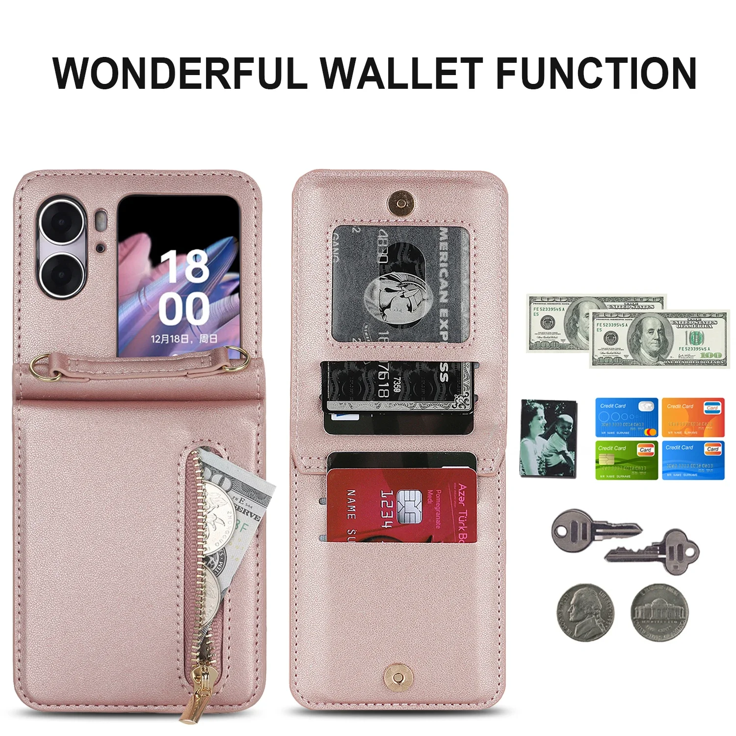 Crossbody Zipper Wallet Phone Case For OPPO Find N2 N3 Flip 5G n2flip N3flip findn2flip Card Holder Purse Lanyard Leather Cover