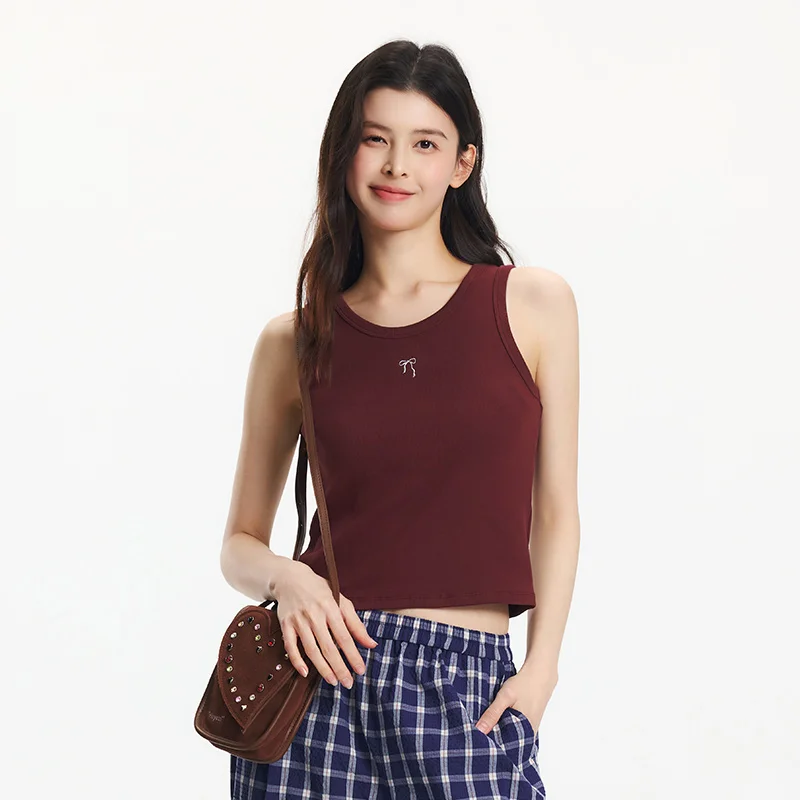 قميص Semir نسائي بدون أكمام بعقدة على شكل فيونكة لصيف 2025 جديد مطرز بقصة ضيقة ورقبة دائرية أساسية