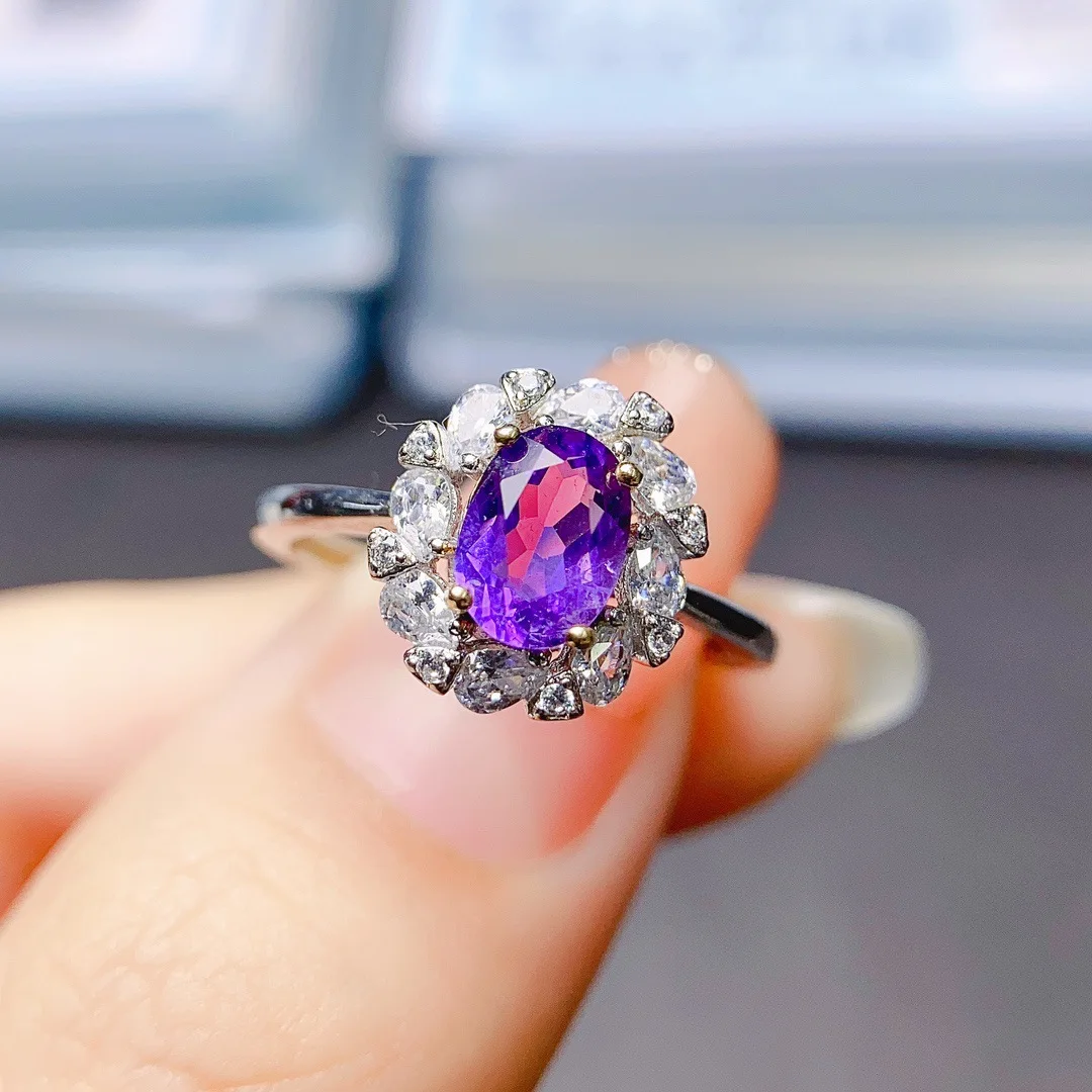 Natural Tanzanite Ring 925 Sterling Silver Lady Jewelry 5*7mm Gemstone Inlay Halo Simple and Exquisite Engagement Ring