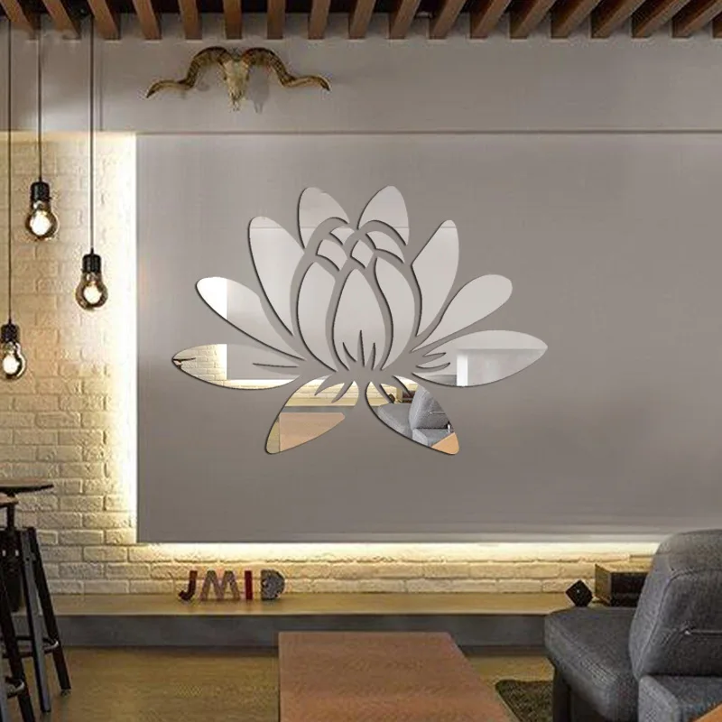 Blooming Lotus Flower Acrylic Mirror Sticker Wall DIY Wall Stickers Home Mural Decor Decals Living Room Home Decoration