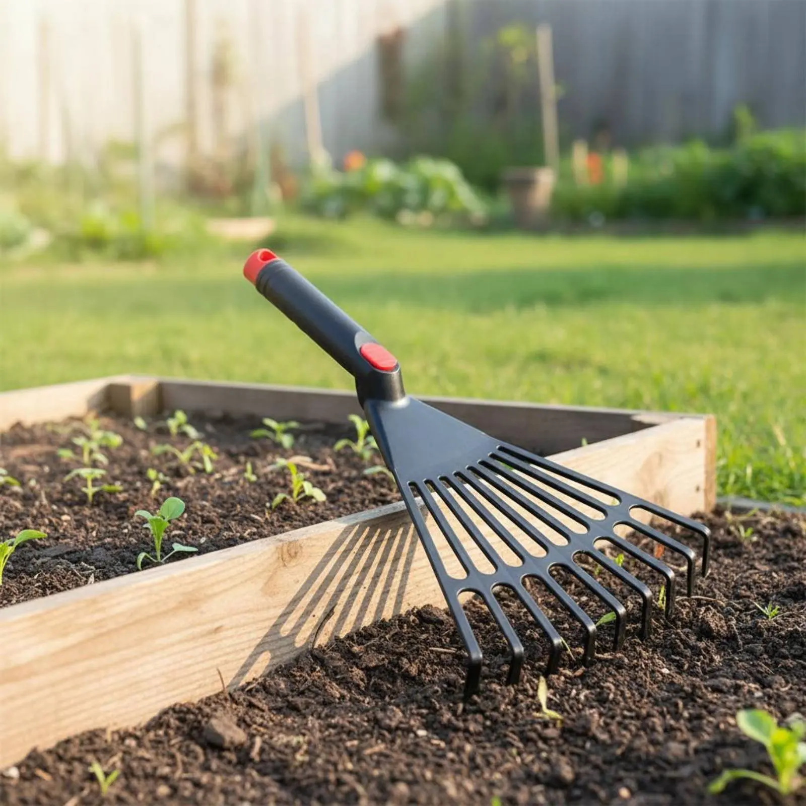 

Plastic Garden Rake Multi Purpose 9 Tooth Rake Hand Soil Loosener Lightweight Compact Design for Flower Bed