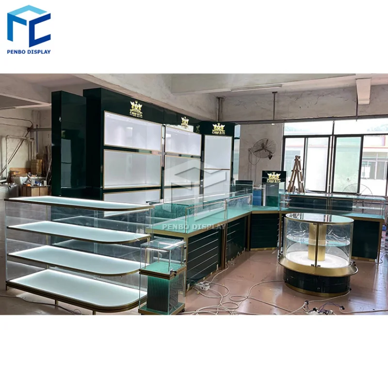 

2025customized. tempered glass jewelry showcase LED lighting jewelry store display counter fixtures jewelry shop furniture