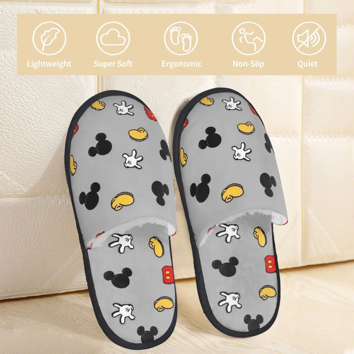 Mickey Mouse Slippers for Women Men Home Shoes Plush Indoor Slippers