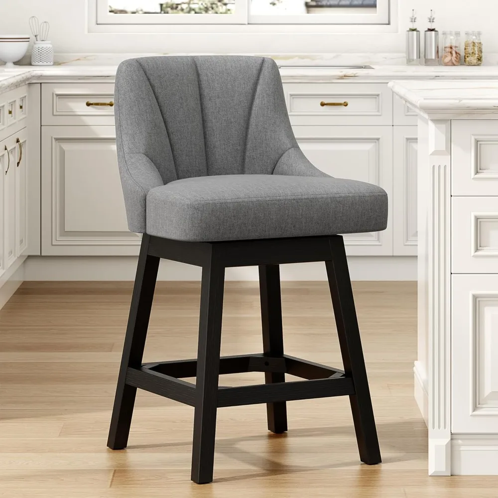

Swivel Bar Stools, 26 Fabric Upholstered Counter Height Barstools, Modern Kitchen Island Chairs with Back and Solid Wood Legs.