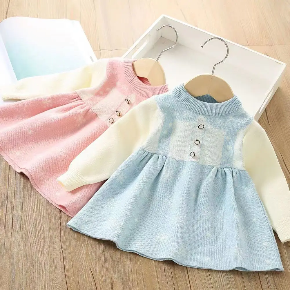 

Kids Girls Sweater Skirt 2023 Autumn New Korean Edition Girls Knitted Pullover Dress Children's Fashionable Doll Dress