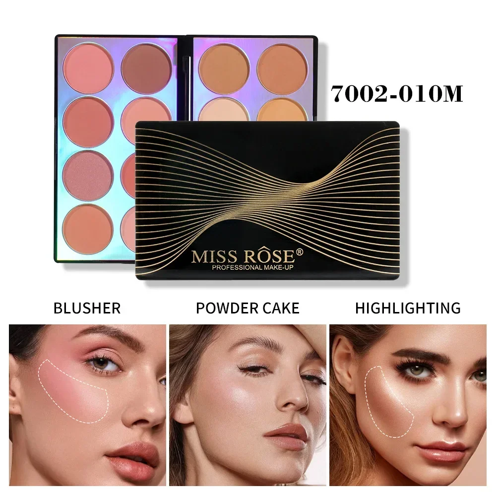 MISS ROSE-Palette d'ombres à barrage 3 en 1, 16 documents, fard à joues multifonction, surbrillance, contour, maquillage, longue tenue, visage, haute qualité