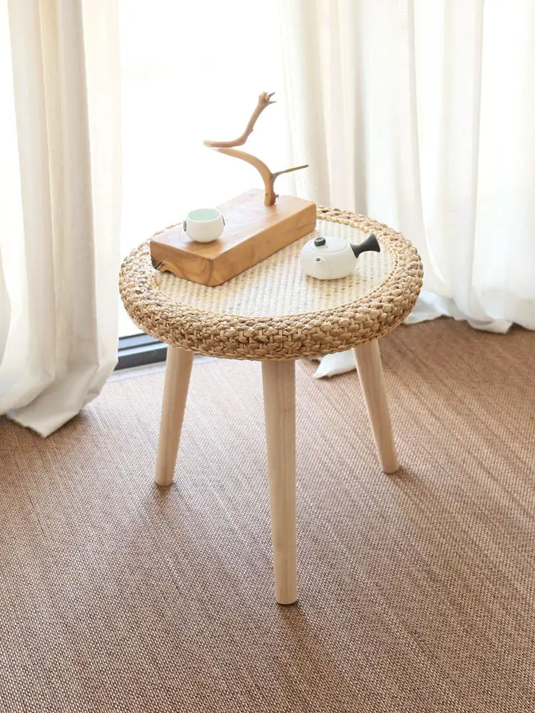 Nordic Living Room Coffee Side Table Rattan Wood Furniture Home Balcony Auxiliary Round Tea Tables Simplicity Tatami Desks Craft