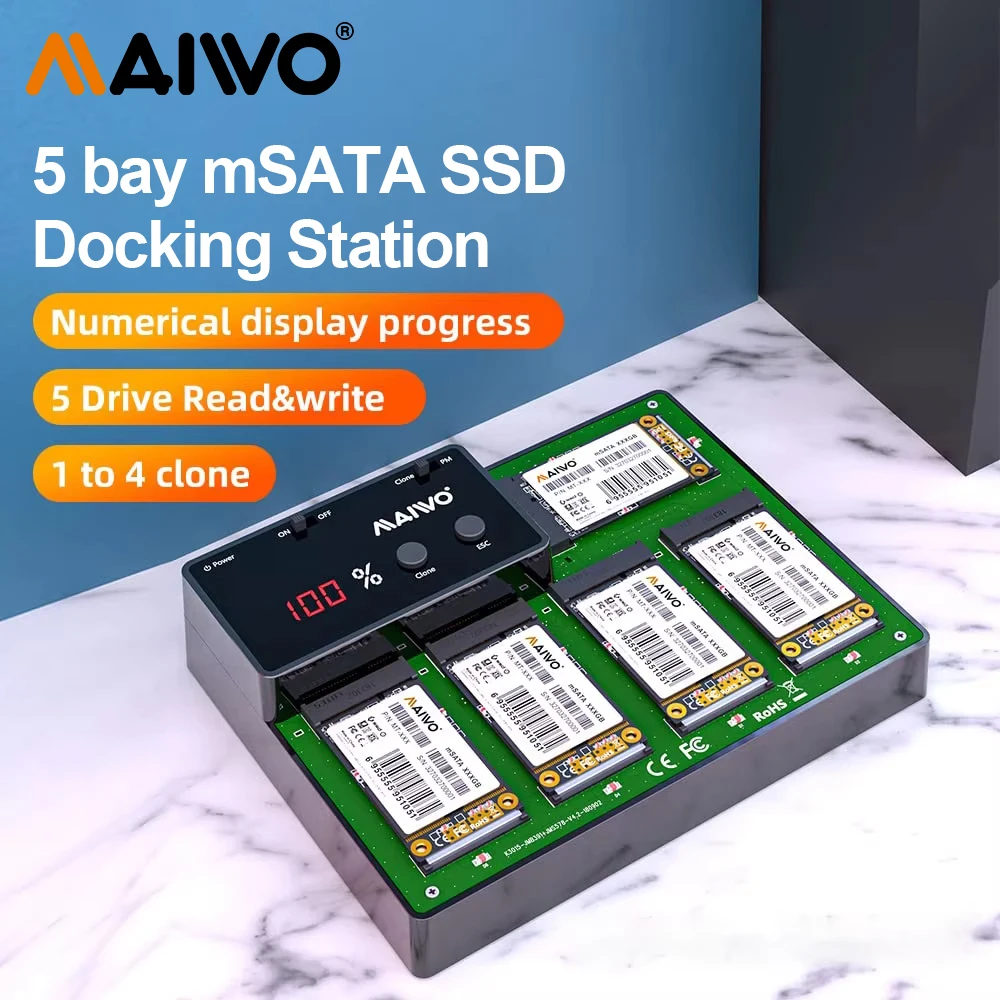 

Док-станция MAIWO 5 Bay M.2 mSATA, USB 3,0, Дубликатор M2 MSATA SSD