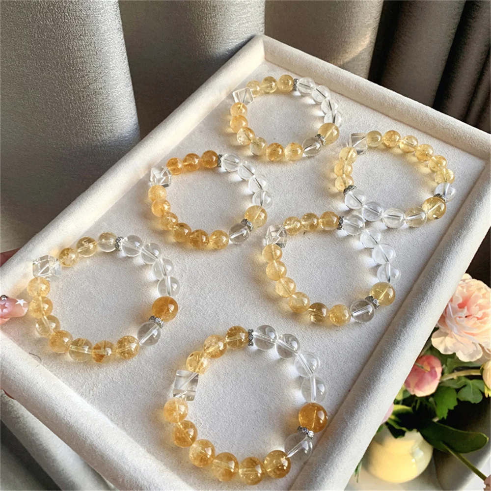 Natural Yellow White Crystal Beads Bracelet For Women In Charm Bracelets Men's Jewelry Crystal Crystallize Transparent Beading