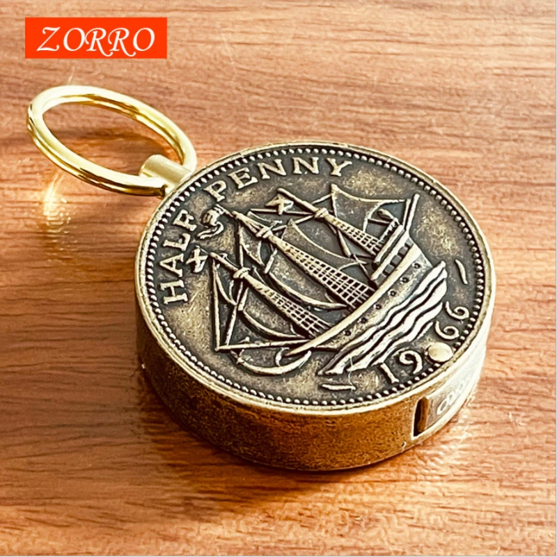 ZORRO Retro Coin Keychain Kerosene Lighter Collection Funny Exquisite Portable Cute Lighters Smoking Accessories Gadgets For Men