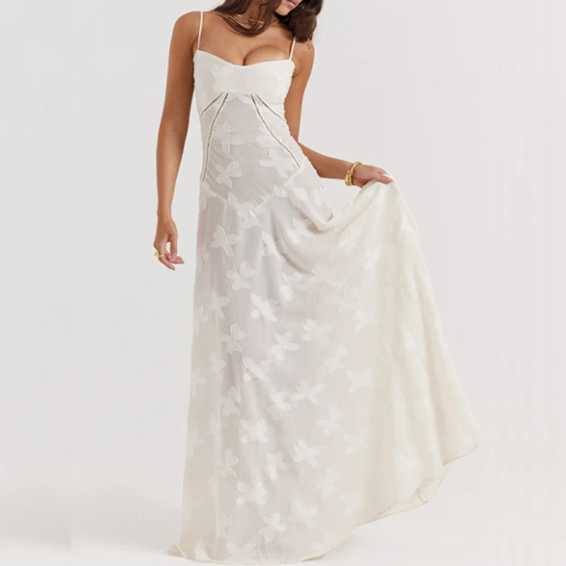 2024Sleeveless Lace Dress with Embroidered, Slim Long Dress, Sexy Off Shoulder, High Waist Banquet Dress, Spring and Summer Holi