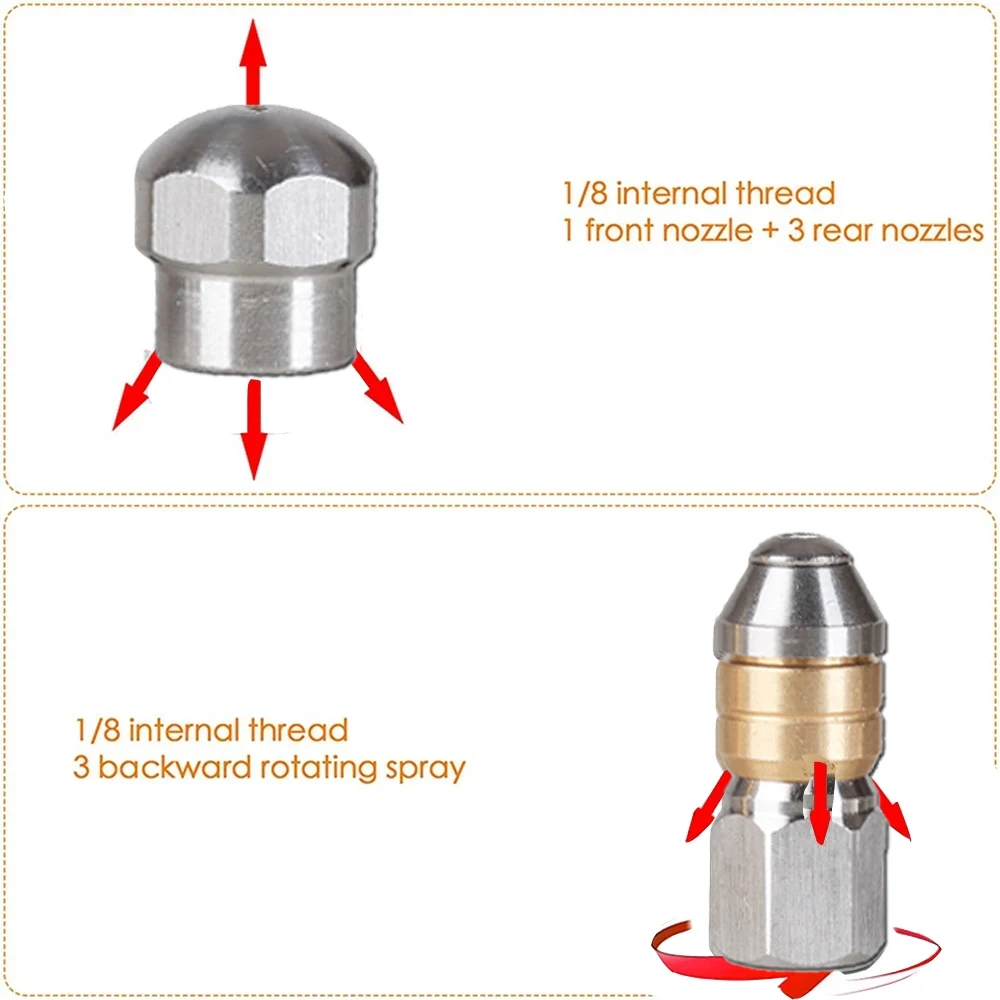 High Pressure Cleaner Sewer Drain Sewer Cleaning Nozzle Accessories 1/8 Inch Stainless Steel Quick Plug Drain Hose Nozzle Tools