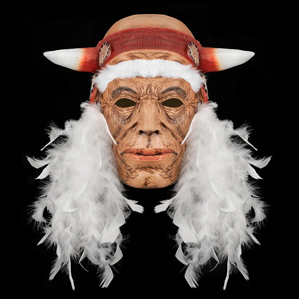 Realistische Gesichtsmaske mit Falten eines Älteren Mannes für Halloween-Cosplay-Party, Indianerhäuptlings-Latexmaske – Detail 5