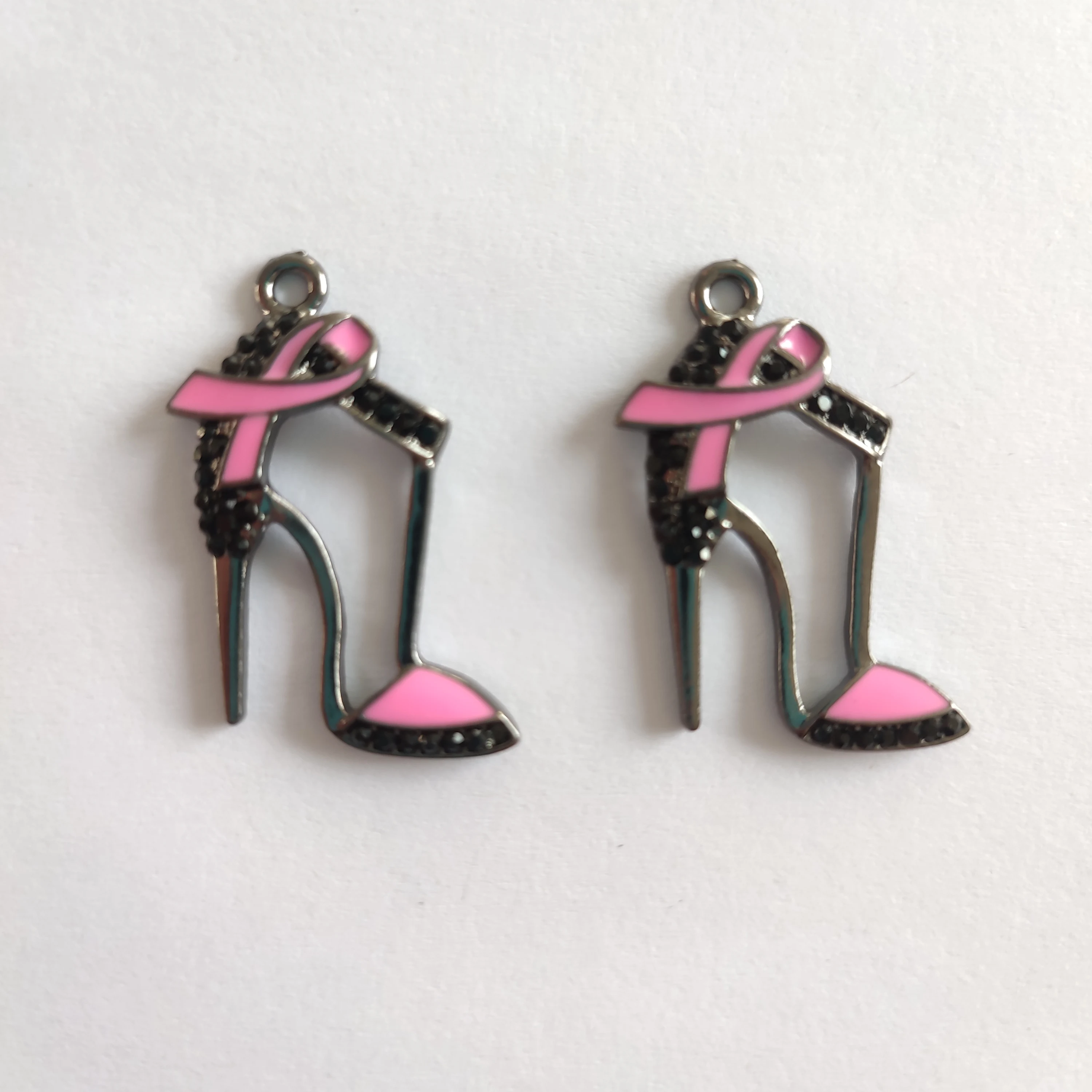 10Pcs Pink Ribbon High Heel Shoes for Breast Cancer Awareness Charms Jewelry Acessories