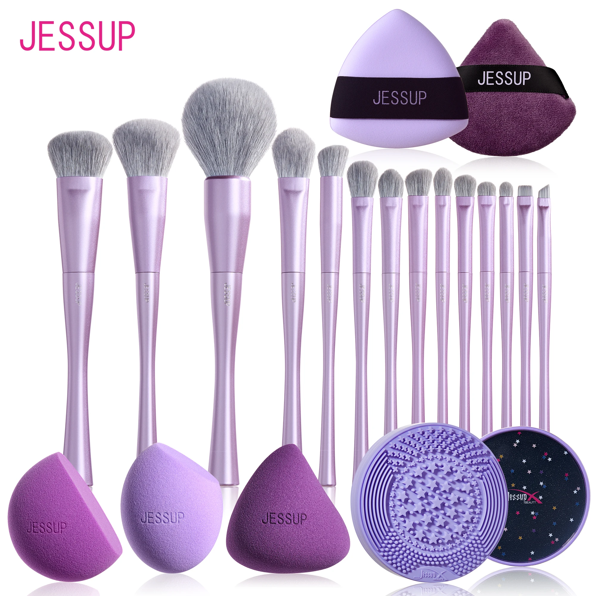 Jessup Makeup Brushes Set 4/7/10/14 With Sponges Puff MakeUp Brush,Face Eyeshadow Blending Highlighting Concealer,Luxury Purple