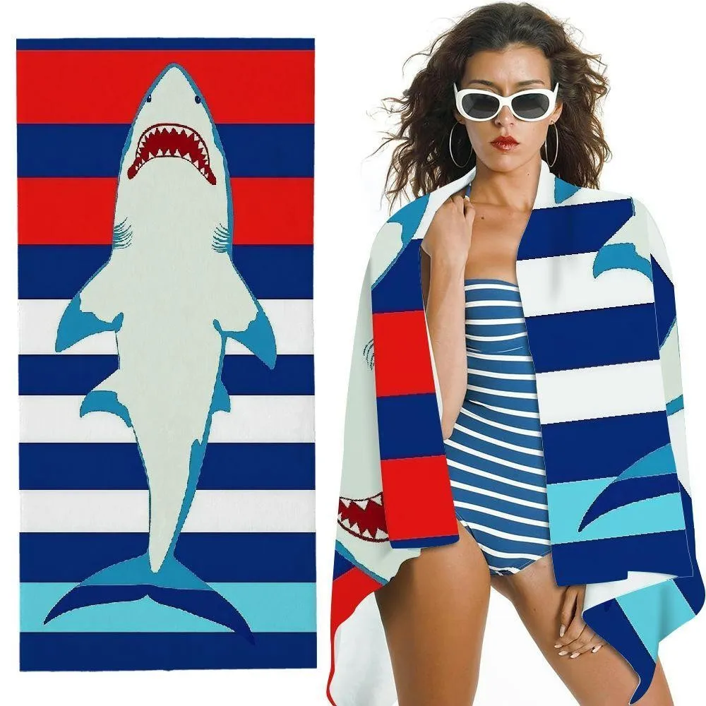 Cool Shark Striped Beach Towel Patterned Sunscreen And Windproof Suitable For Swimming Pool Camping Travel Blanket