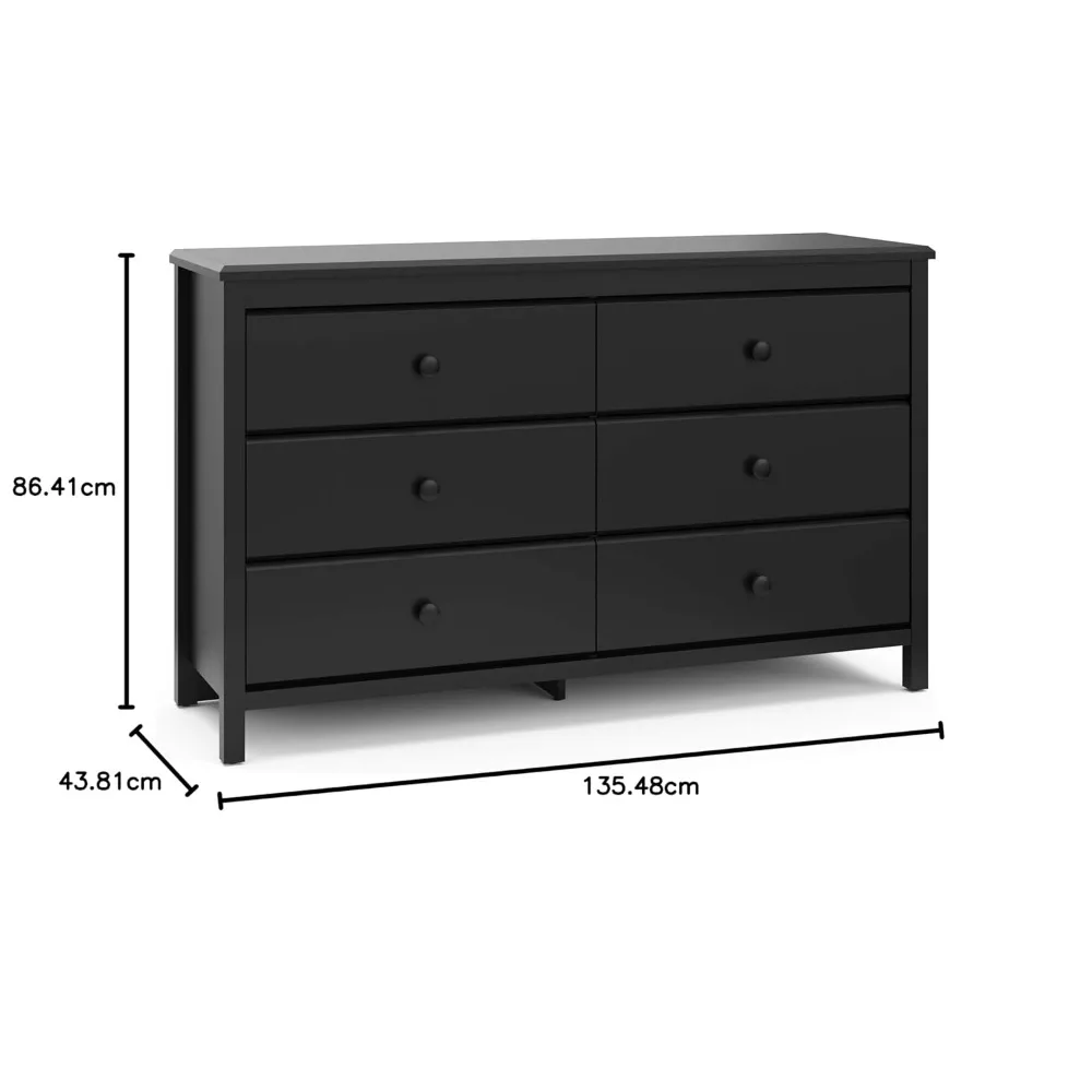 Alpine 6 Drawer Double Dresser (Black) – GREENGUARD Gold Certified, Dresser For Nursery, 6 Drawer Dresser, Kids Dresser